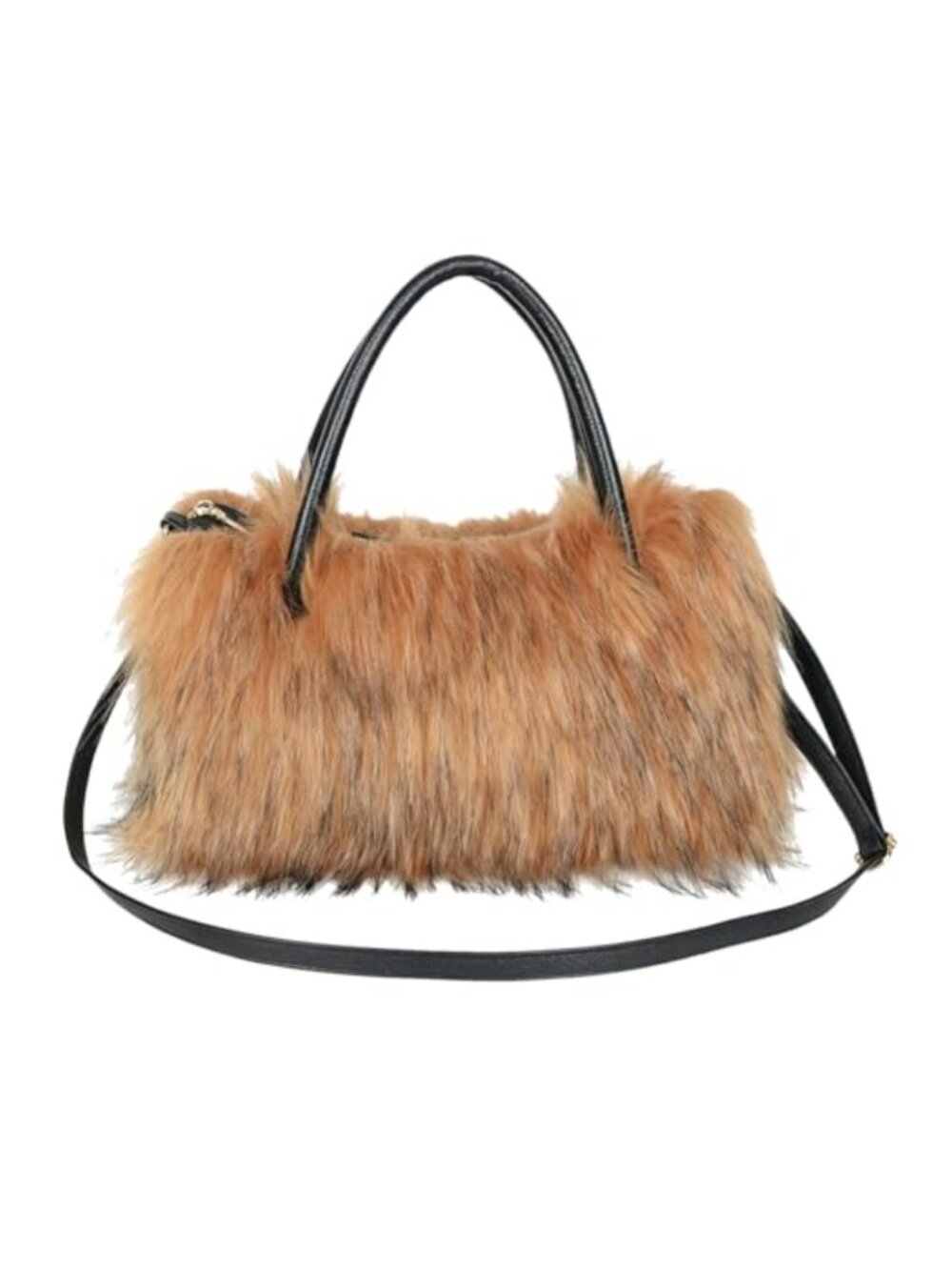 Faux Fur Shoulder Bag Fluffy Y2K Tote Purse PU Leather Trim